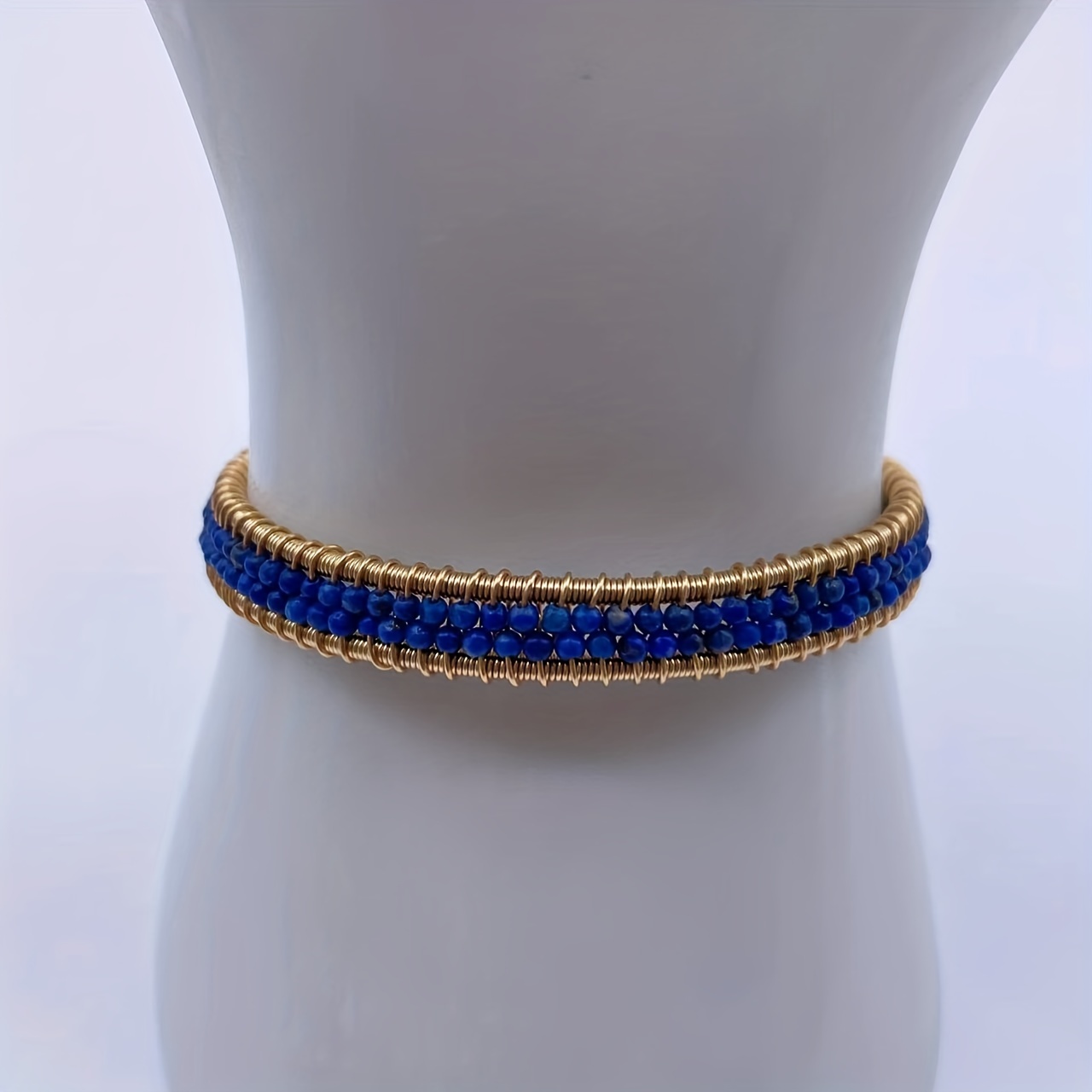 Handwoven Lapis Lazuli Cuff Bangle Bracelet